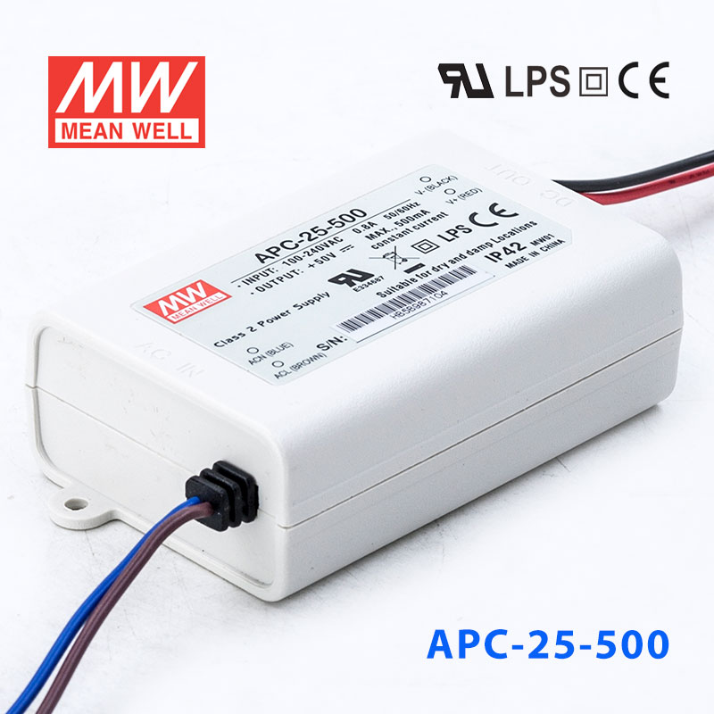 APC-25-500 25W 15-50V    500mA 明纬牌恒流输出防水塑壳LED照明电源 
