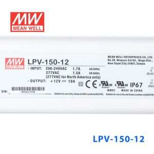 LPV-150-12   120W    12V    10A明纬牌恒压输出IP67防水塑壳LED照明电源
