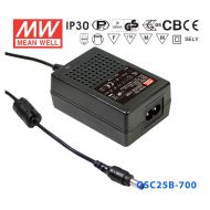 GSC25B-700   25W   18~36V  700mA  恒流输出带PFC功能塑壳外置桌面型LED专用适配器电源