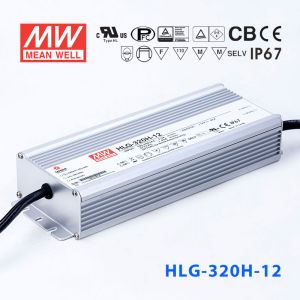HLG-320H-12  320W  12V 22A 强耐环境恒压+恒流PFC高效铝壳IP67防水LED电源(引线接线) 