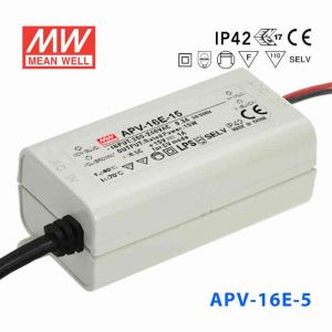 APV-16E-5 16W 5V 2.6A 明纬牌恒压输出防水塑壳LED照明电源