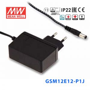 GSM12E12-P1J台湾明纬12W 80~264V输入 12V1A输出医疗型适配器
