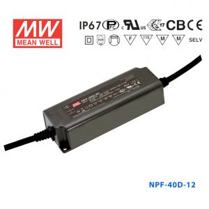 NPF-40D-12  40W  12V 3.34A  输出IP67防水型带PFC功能三合一调光明纬电源