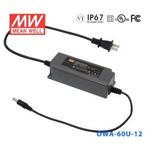 OWA-60U-12  60W  12V 5A 明纬塑壳防潮外置型LED电源适配器(美规插头)
