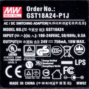 GST18A24-P1J  18W 24V0.75A高效能低空载损耗绿色节能桌上型适配器