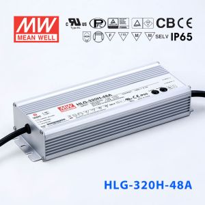 HLG-320H-48A  320W  48V 6.7A  强耐环境恒压+恒流PFC高效铝壳IP65防水LED电源(恒压恒流值可面板设定) 