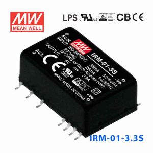 IRM-01-3.3S  1W 3.3V 300mA   单路输出高能效AC-DC模块型明纬开关电源-SMD贴片型